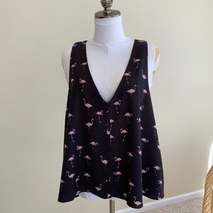 NWT Chloe Oliver Black Flamingo Tiered Tank, Sz XL